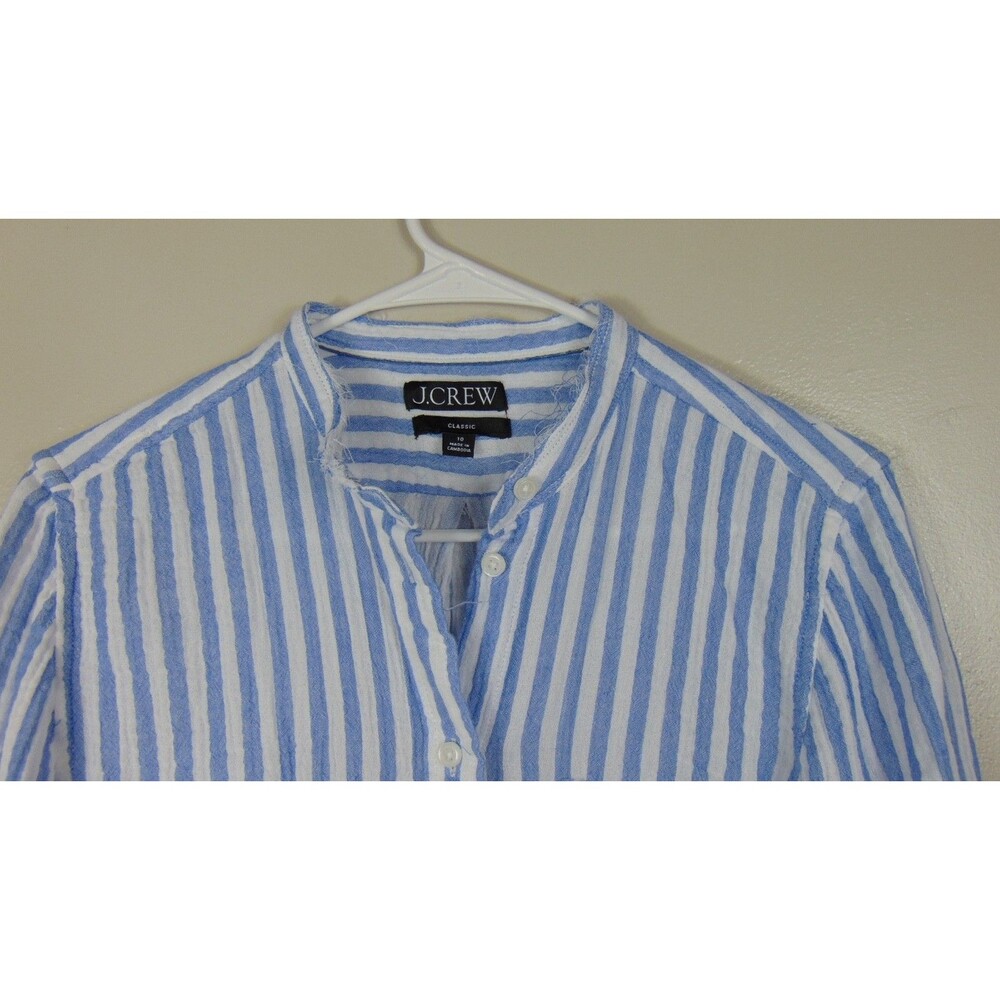J.Crew Classic-fit soft gauze shirt stripe Womens  10 Lagenlook Beachy DIY Raw - Picture 3 of 9